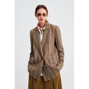Zara striped blazer in taupe/brown